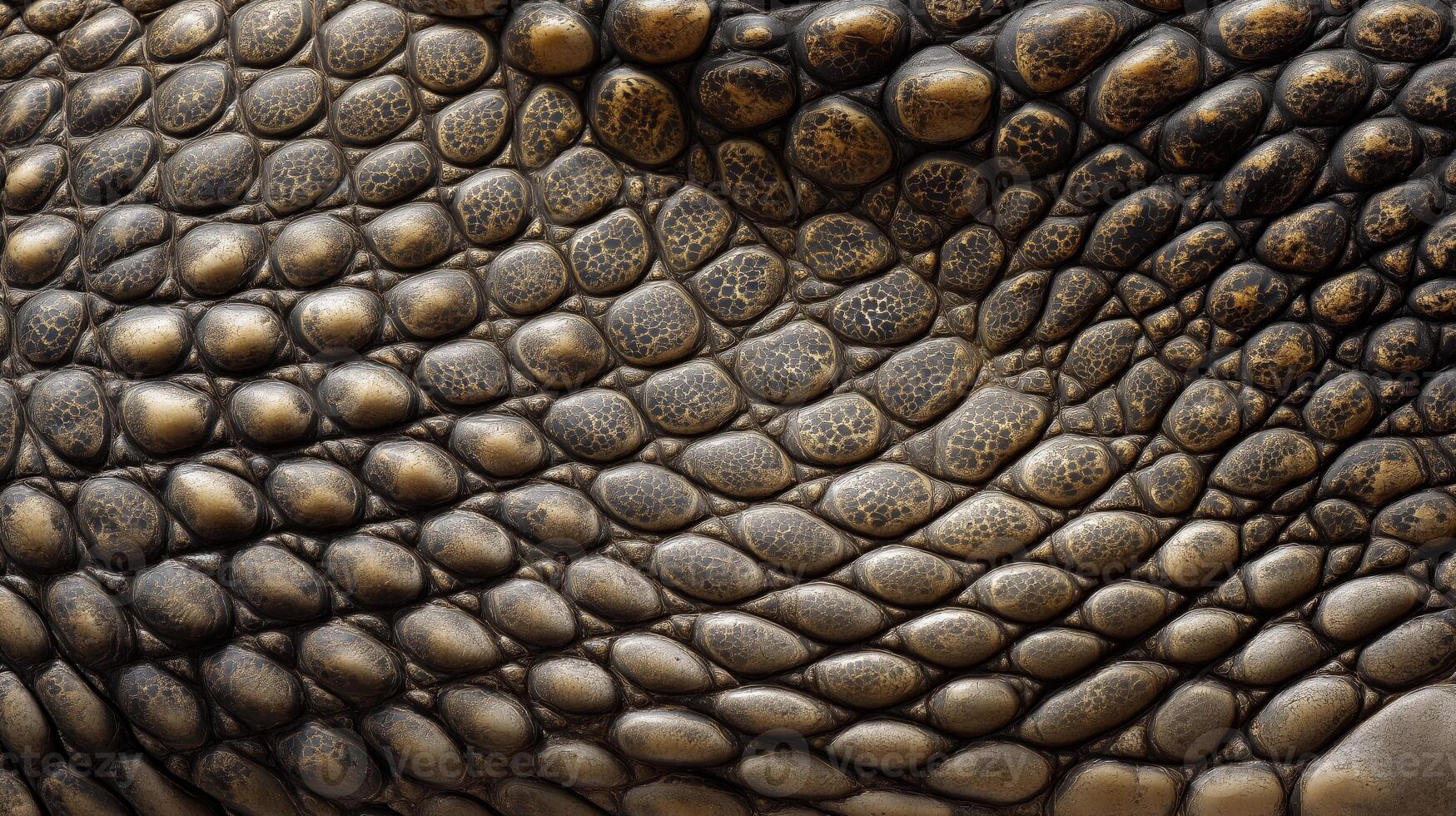 Close view of reptile skin reveals unique scales with varying colors and textures in natural light. photo