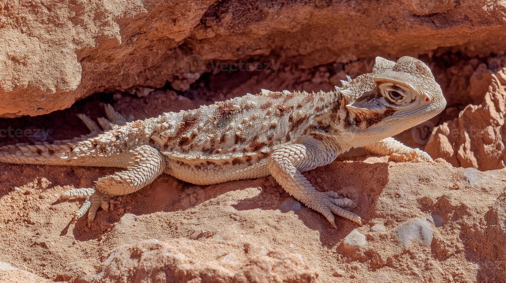 A bearded dragon basks on warm rocks, soaking up the afternoon heat in a peaceful spot. photo
