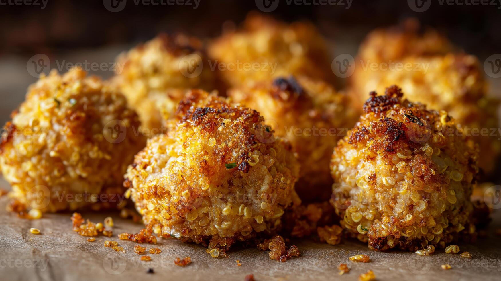 Savory quinoa balls display a crispy exterior and fluffy interior, perfect for snacking. photo