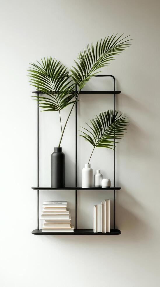 Modern Decorative Shelving Unit With Plants and Books Enhancing Interior Design photo
