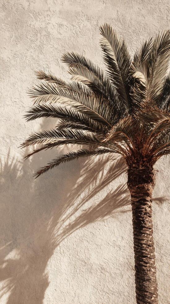 Beautiful Shadows of Palm Leaves on a Warm Wall During Sunset in a Cozy Indoor Space. photo