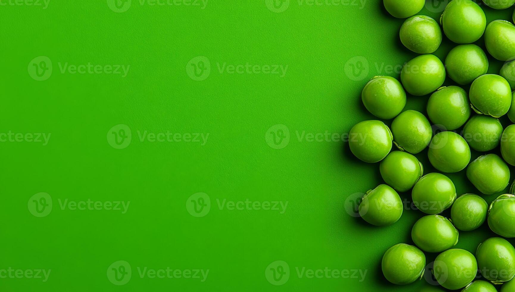 Vibrant fresh green peas. Fresh green peas are neatly arranged on a vivid green surface, highlighting their color and freshness. photo
