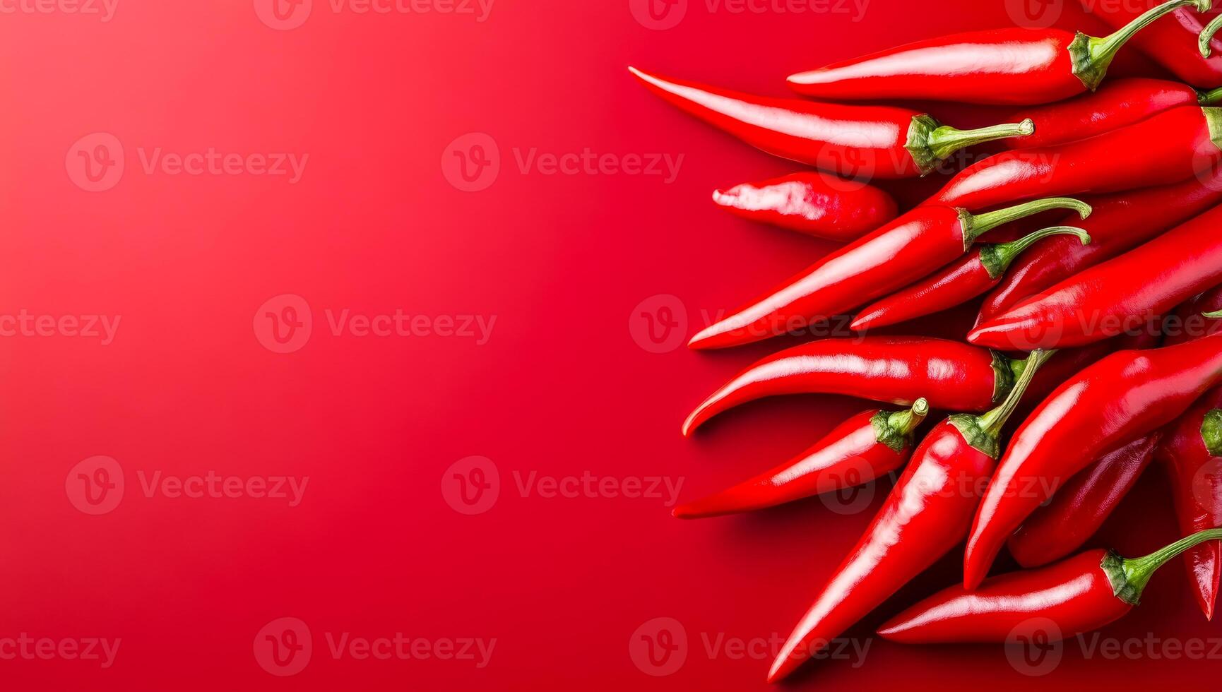 Attractive fresh red chilies. Fresh red chili peppers shine brightly against a bold red background, showcasing their vibrant colors. photo