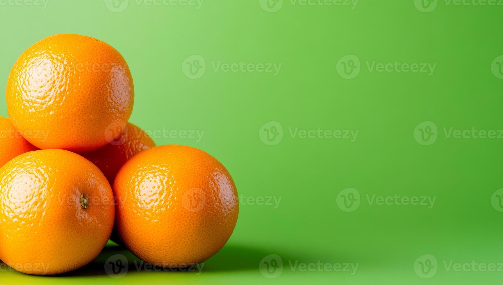 Oranges on green backdrop. Bright, ripe oranges are arranged in a pile against a vibrant green background, showcasing their texture and color. photo