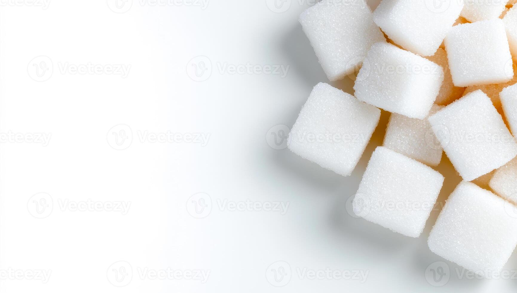 Sugar cubes on white bg. Several white sugar cubes are neatly arranged on a smooth, white surface, showcasing their geometric shapes. photo