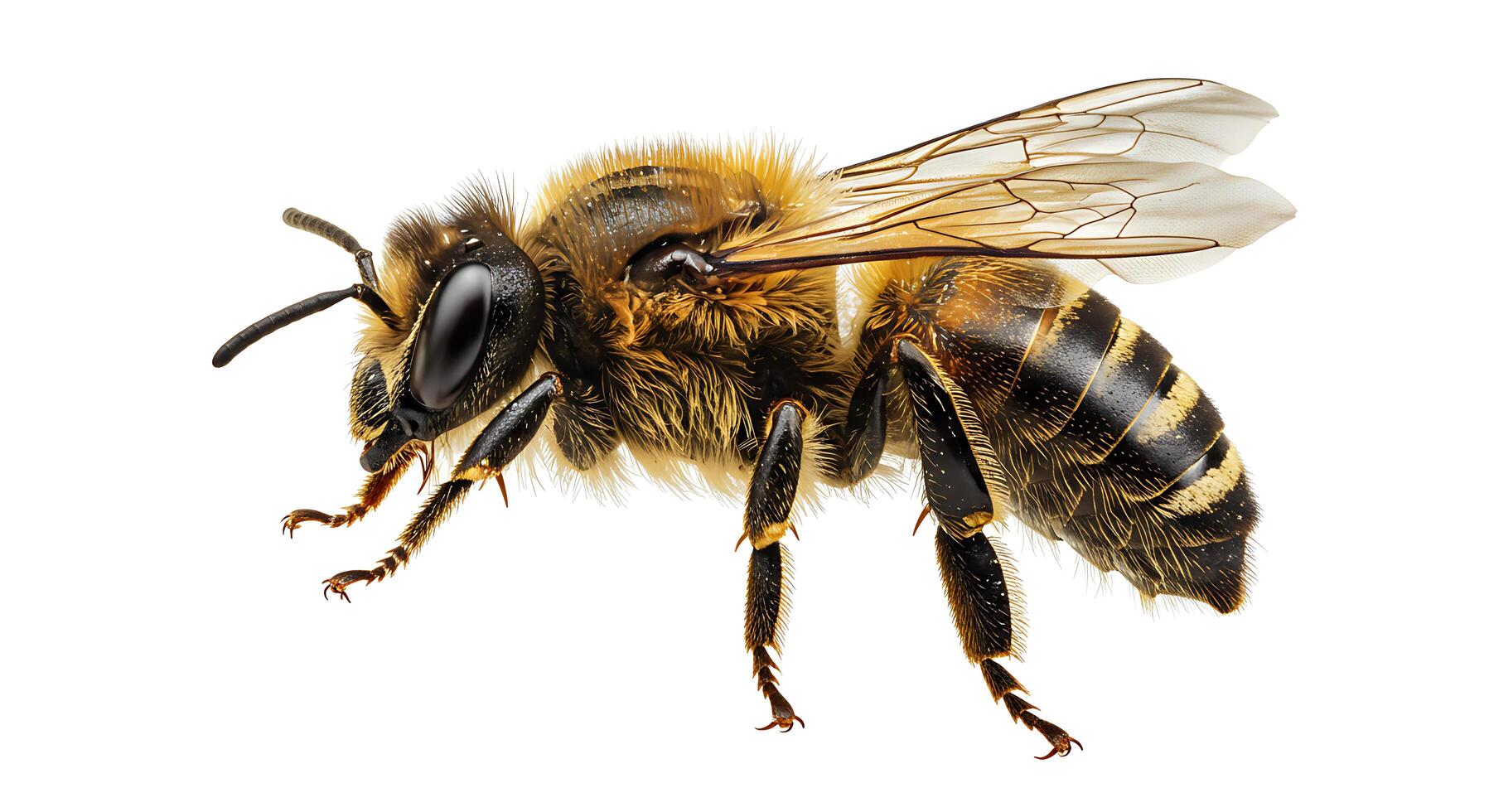 Detailed Honey Bee Close-up Isolated on White Background for Education photo