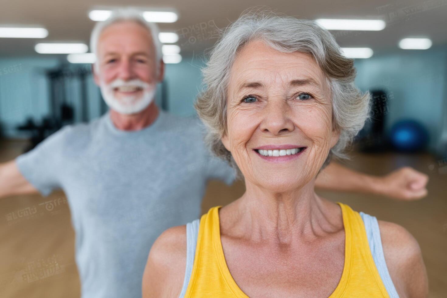 Active Senior Couple Enjoying Fitness Together Healthy Aging and Wellness in the Gym photo