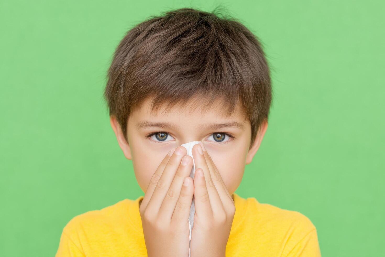 A Young Boy with a Cold Portrait of a Sick Child, Healthcare and Illness Concept photo