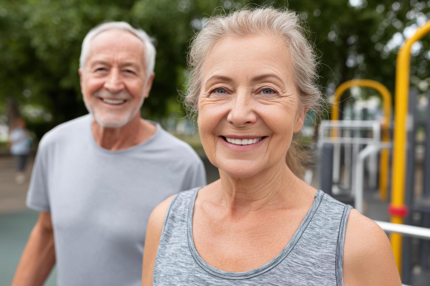 Active Senior Couple Smiling, Healthy Lifestyle, Fitness, Exercise, Retirement, Wellness, Joyful, Positive Energy, Vitality, Summe photo