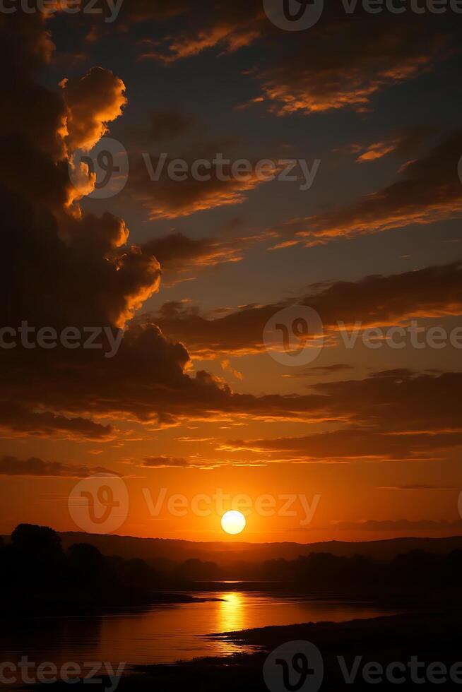 A sunset over a river photo