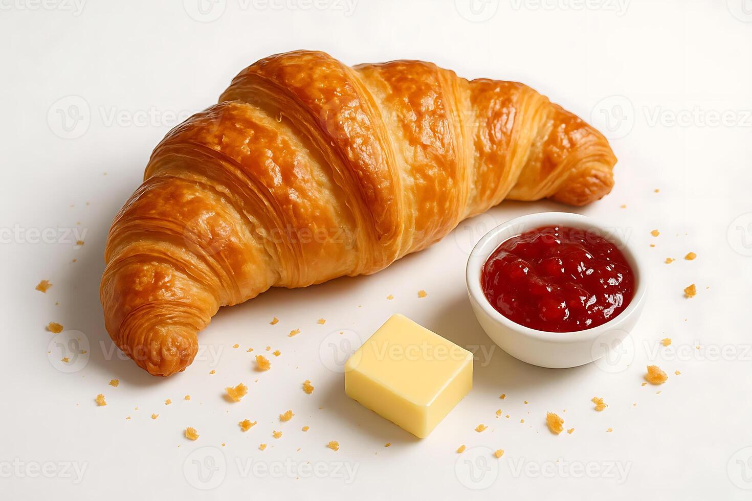 Croissant and butter with jam photo