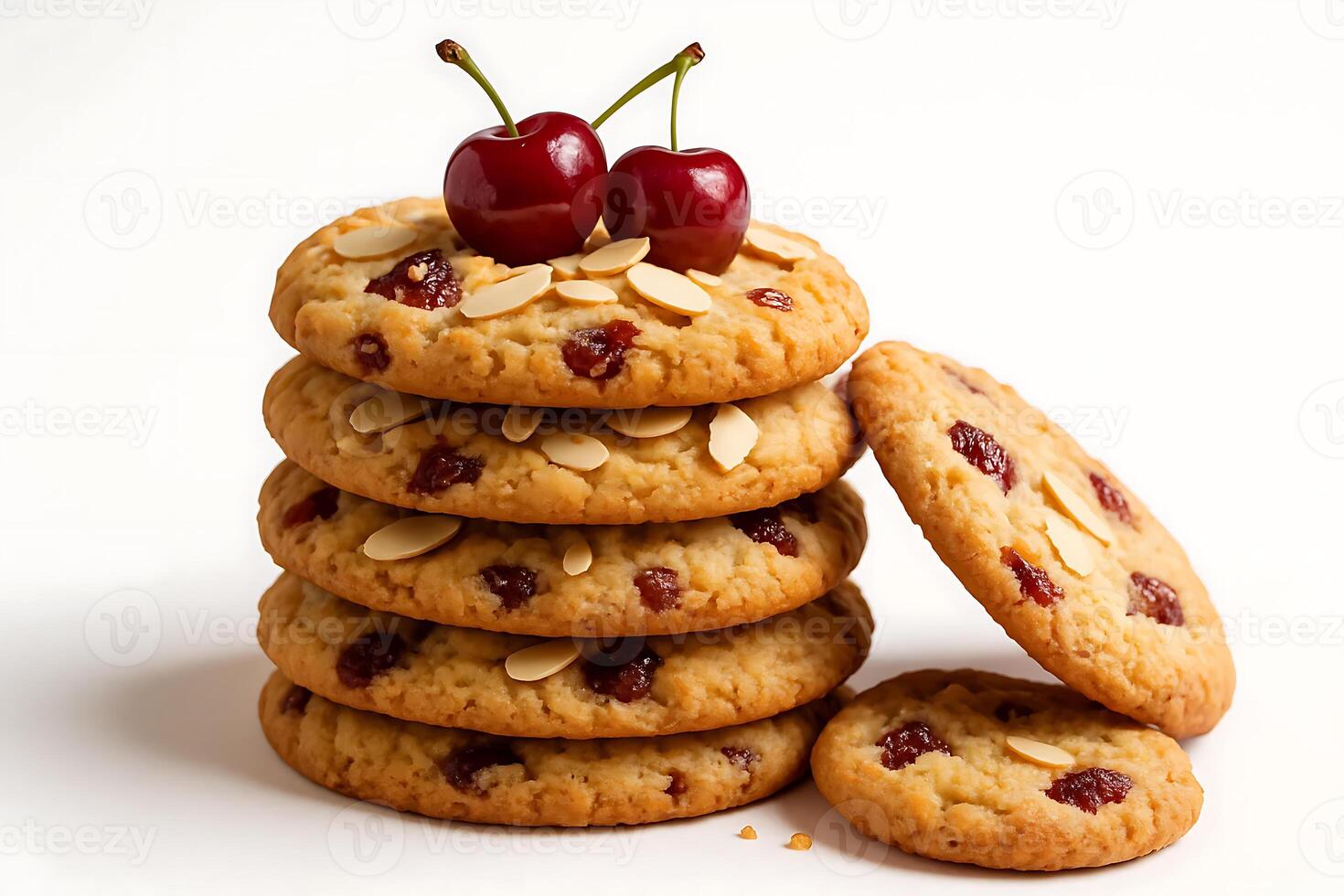 A stack of cookies with cherries on top photo