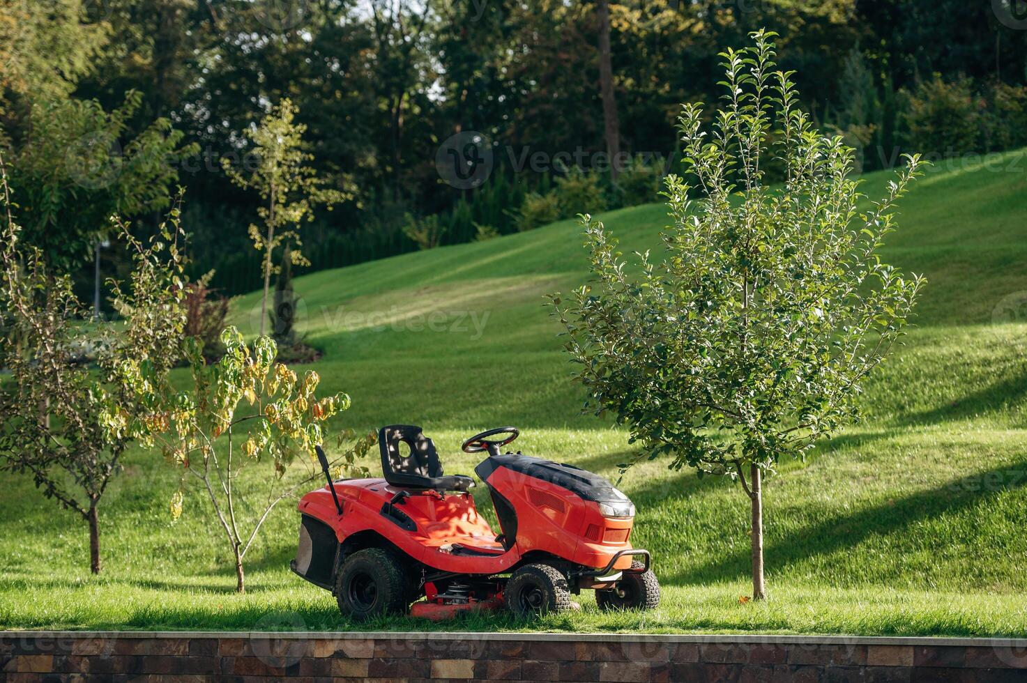 Lawn mover, is, on the green grass at daytime photo