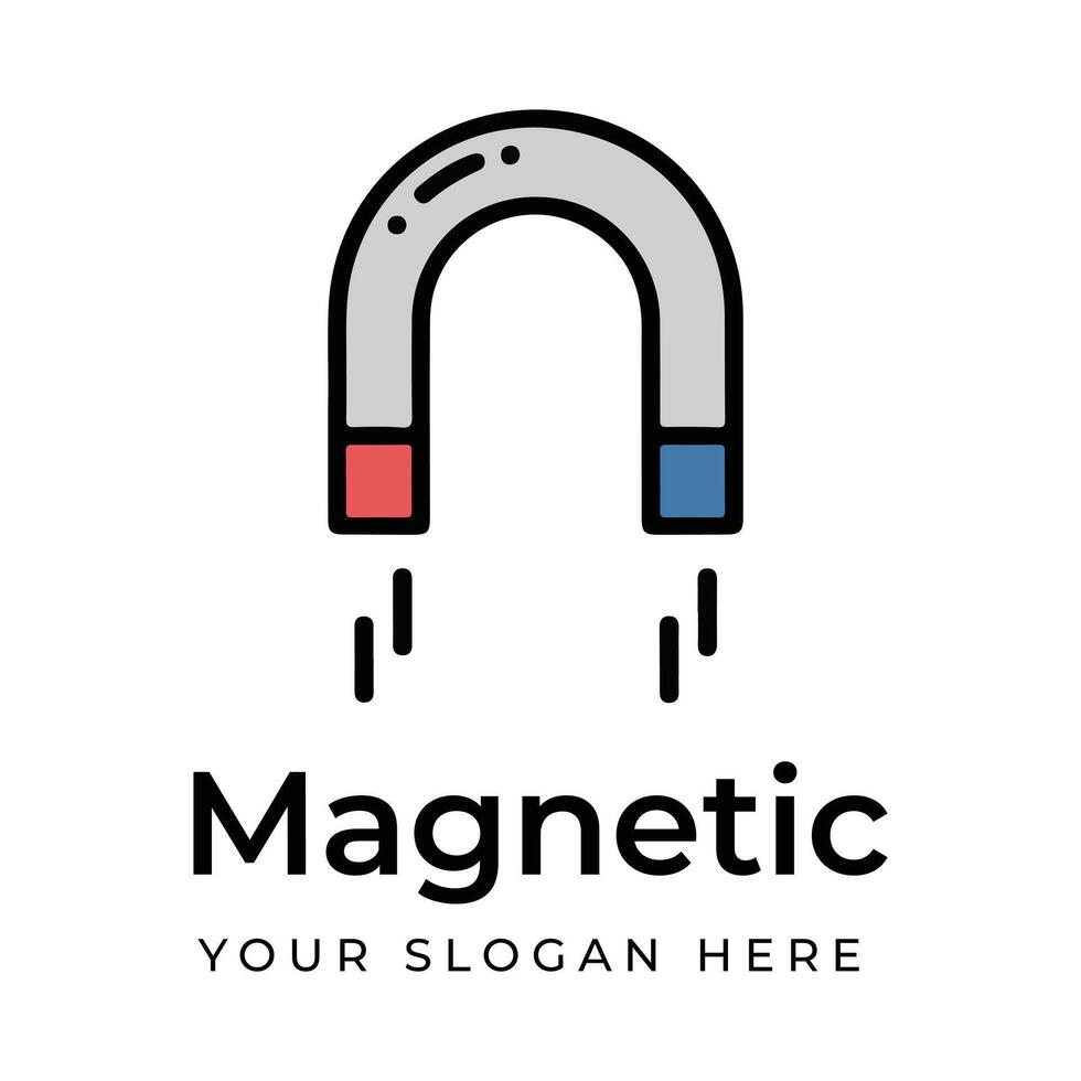 Magnetic U Shaped Magnet Logo. Red and Blue Pole Icon with Text Design vector