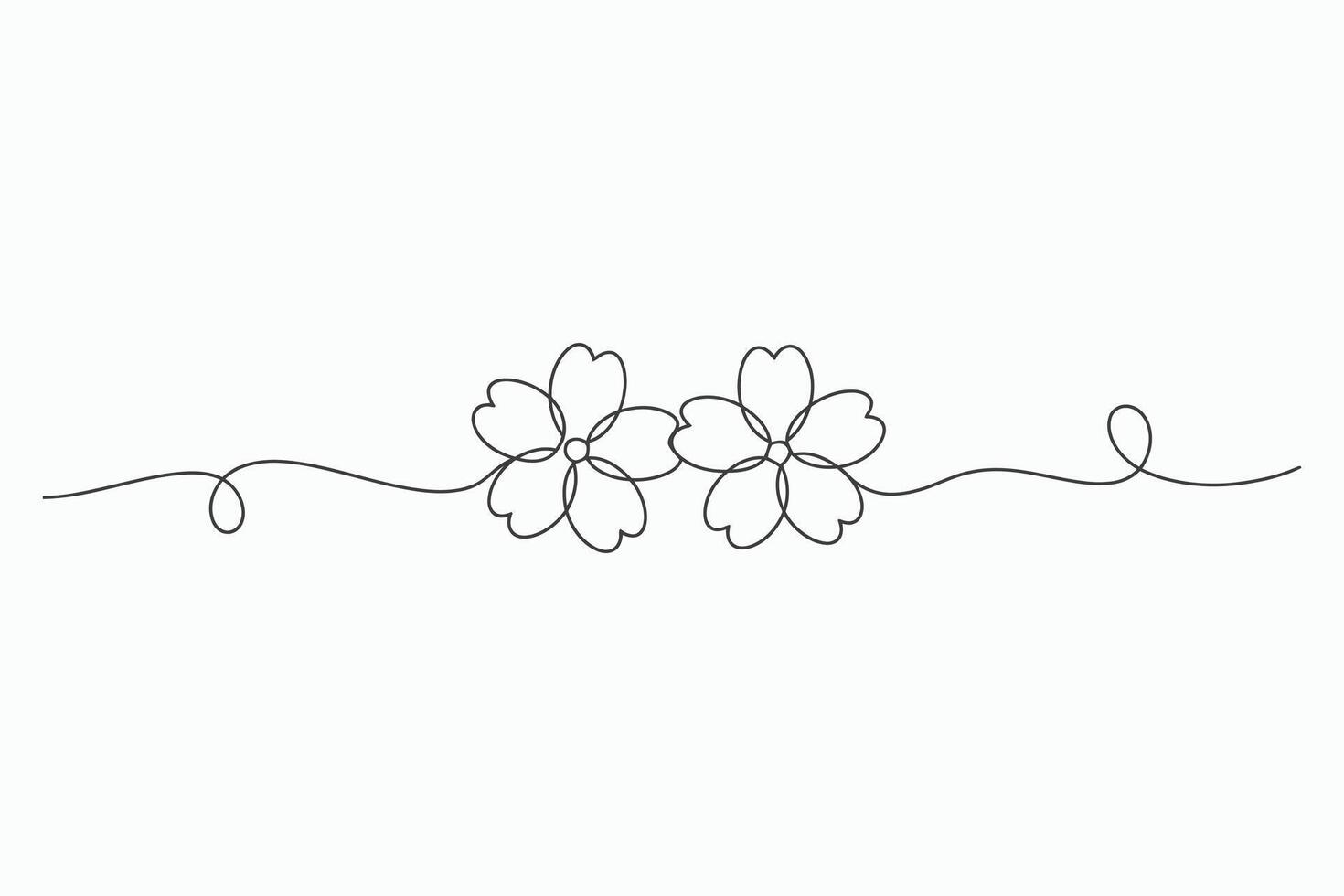 Continuous line drawing of two simple flowers vector