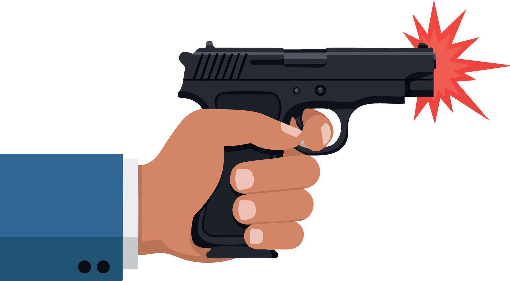 Hand Holding Black Pistol Firing with Red Muzzle Flash Illustration vector