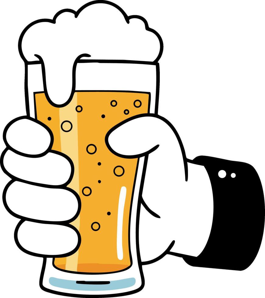Hand Holding Glass of Beer with Foam Bubbles Illustration for Beverage Design vector