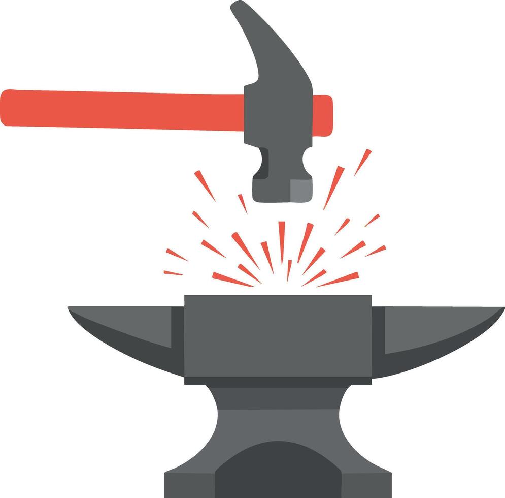 Hammer Striking Anvil Producing Sparks Blacksmithing Tool Illustration vector