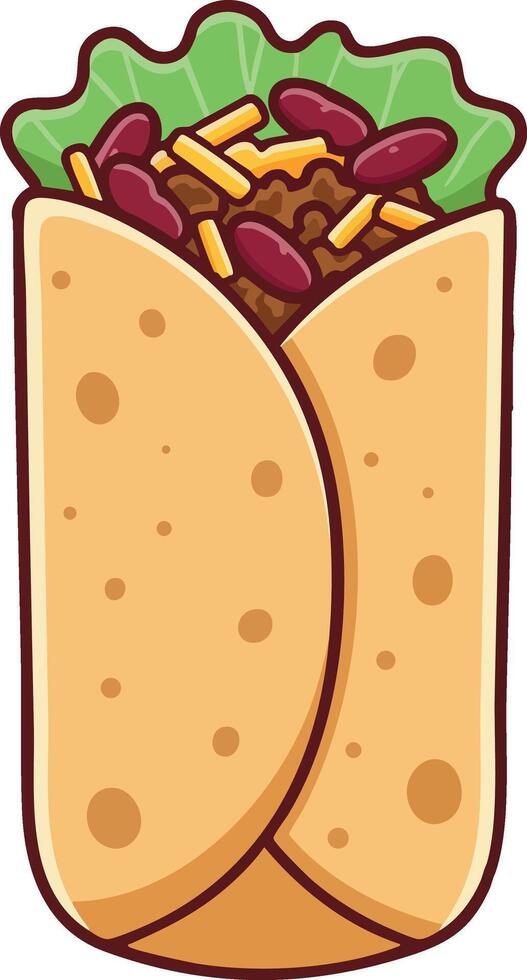 Burrito with lettuce beans and rice illustration in simple style vector