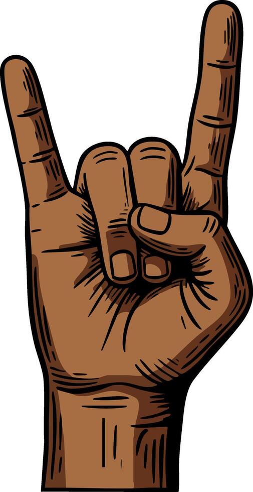 Brown Skin Human Hand Showing Rock and Roll Gesture Illustration vector