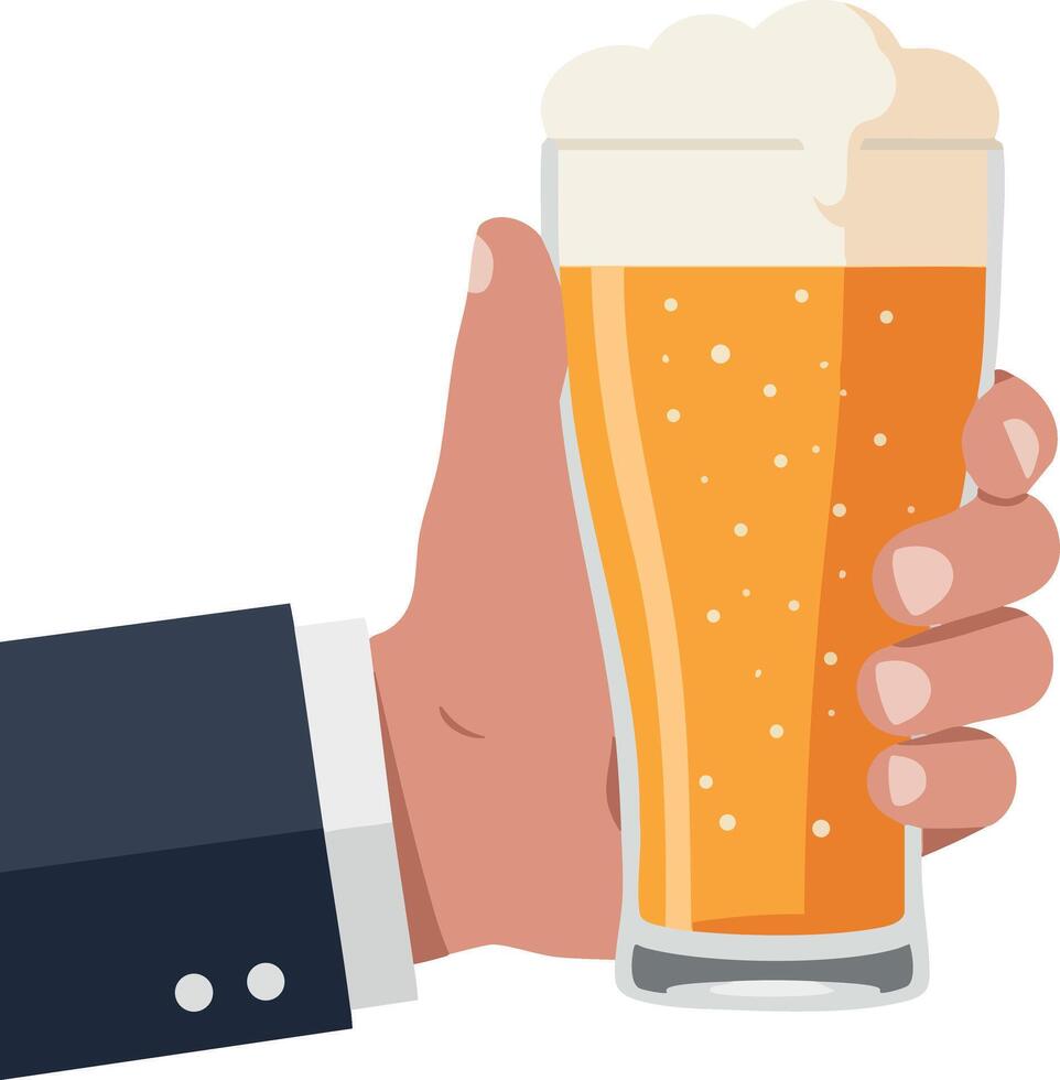 Hand Holding Glass of Beer Illustration with Foam and Bubbles Image vector