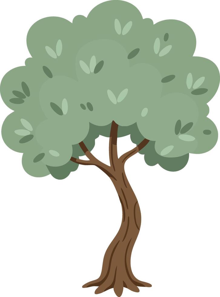 Tree with green leaves and brown trunk illustration in simple style vector