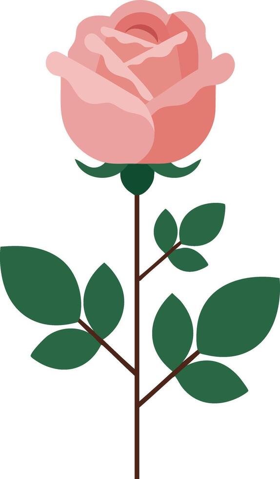 Pink rose flower with green leaves simple illustration natural design vector