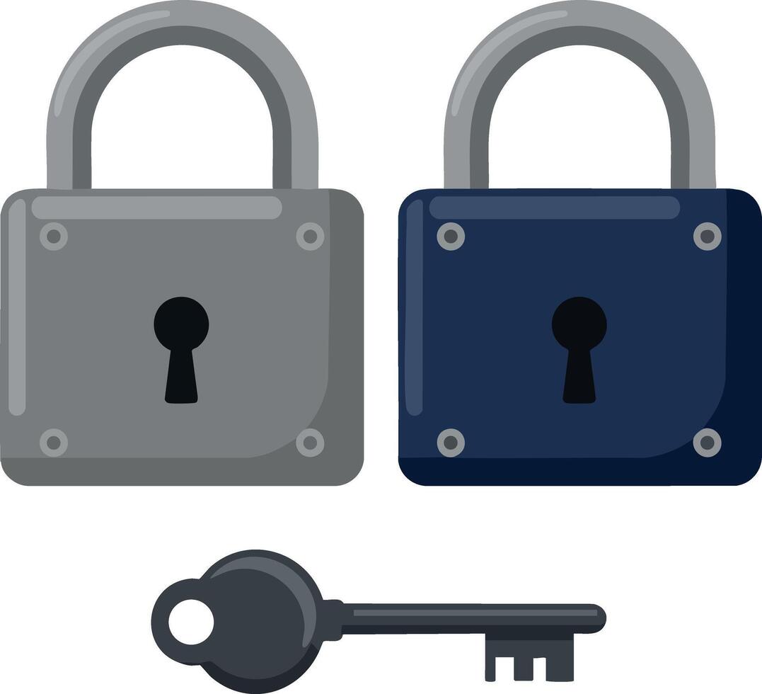 Metal padlocks and key security lock icons illustration set vector
