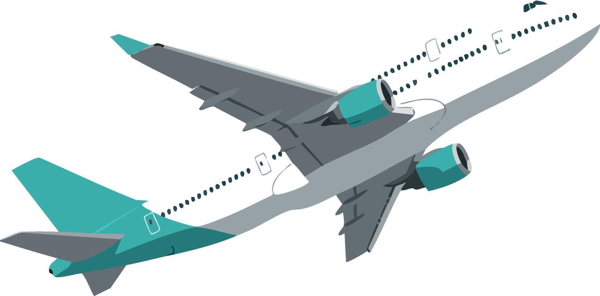 Commercial airplane flying in clear sky with teal accents illustration vector
