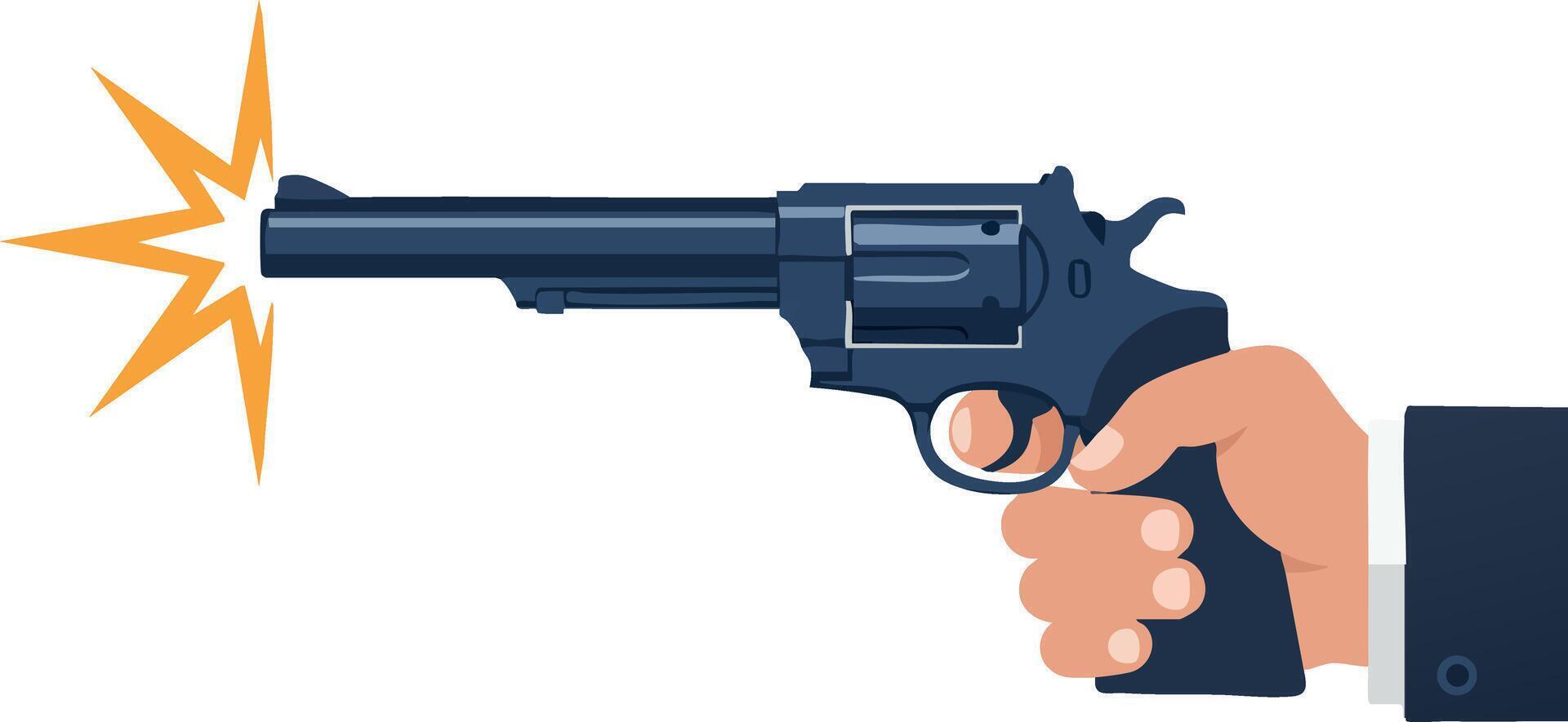 Revolver pistol firing with hand holding gun illustration design vector