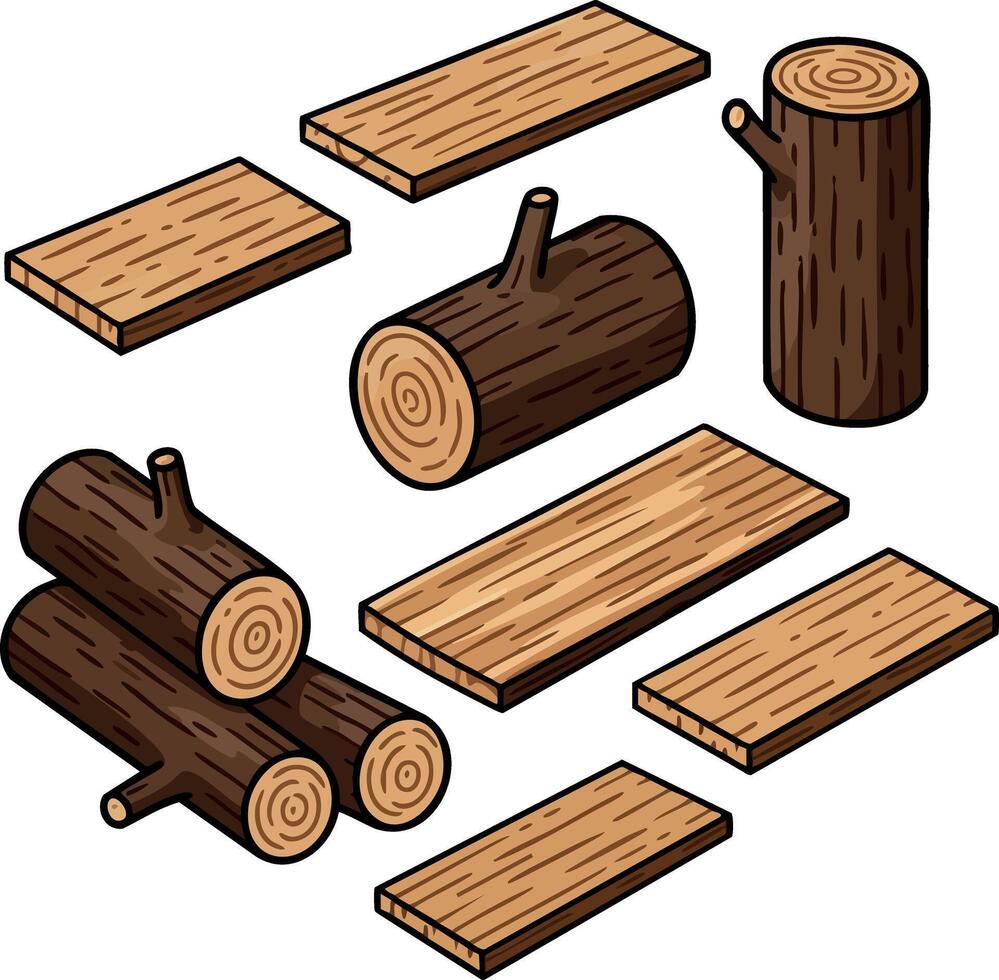 Wood Logs and Planks Illustration for Construction and Craft Materials Design vector