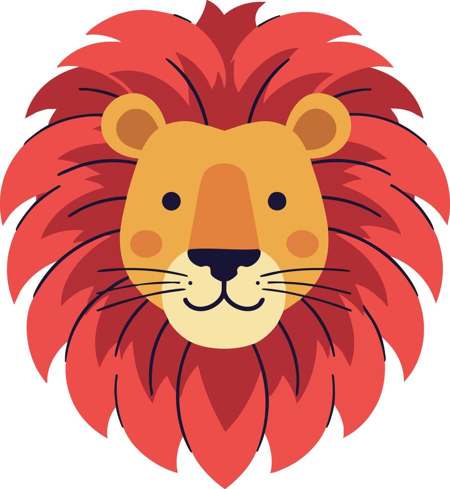 Lion head with large red mane illustration for wildlife and nature design vector