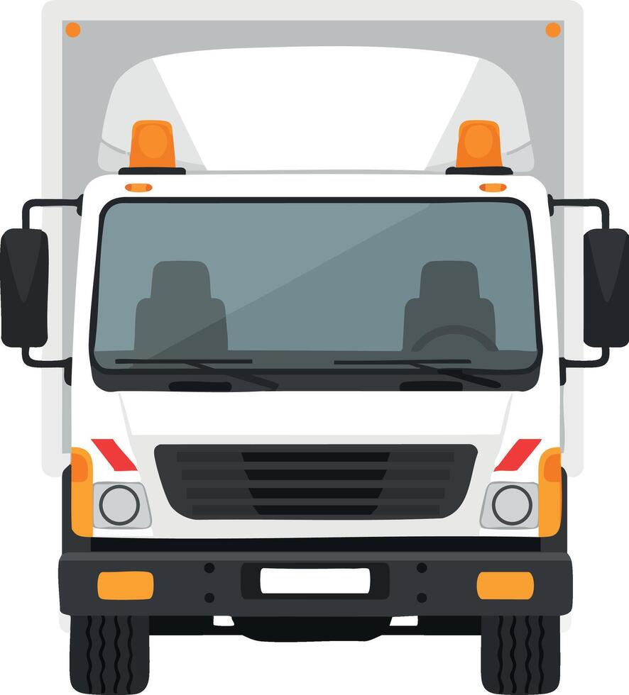 Front view of delivery truck with white cargo box and orange lights illustration vector
