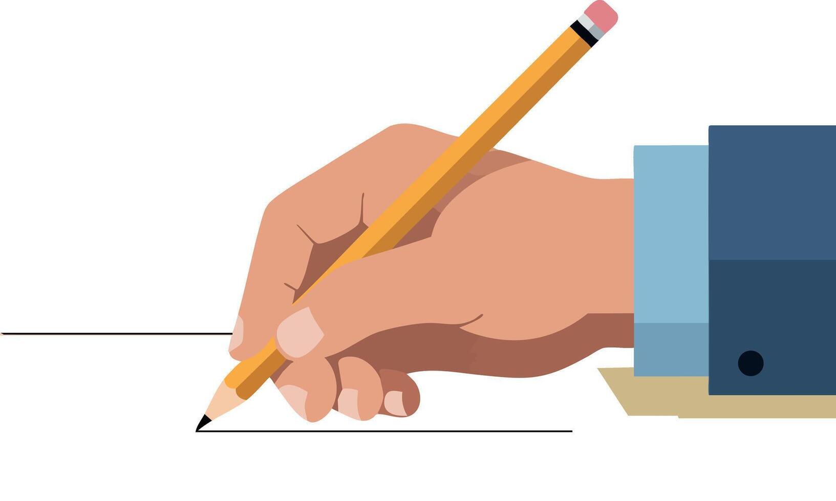 Hand Holding Pencil Writing on Paper Illustration in Flat Style with Blue Sleeve vector