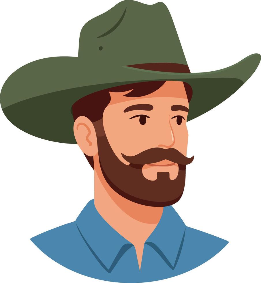 Man with green cowboy hat and blue shirt illustration portrait vector