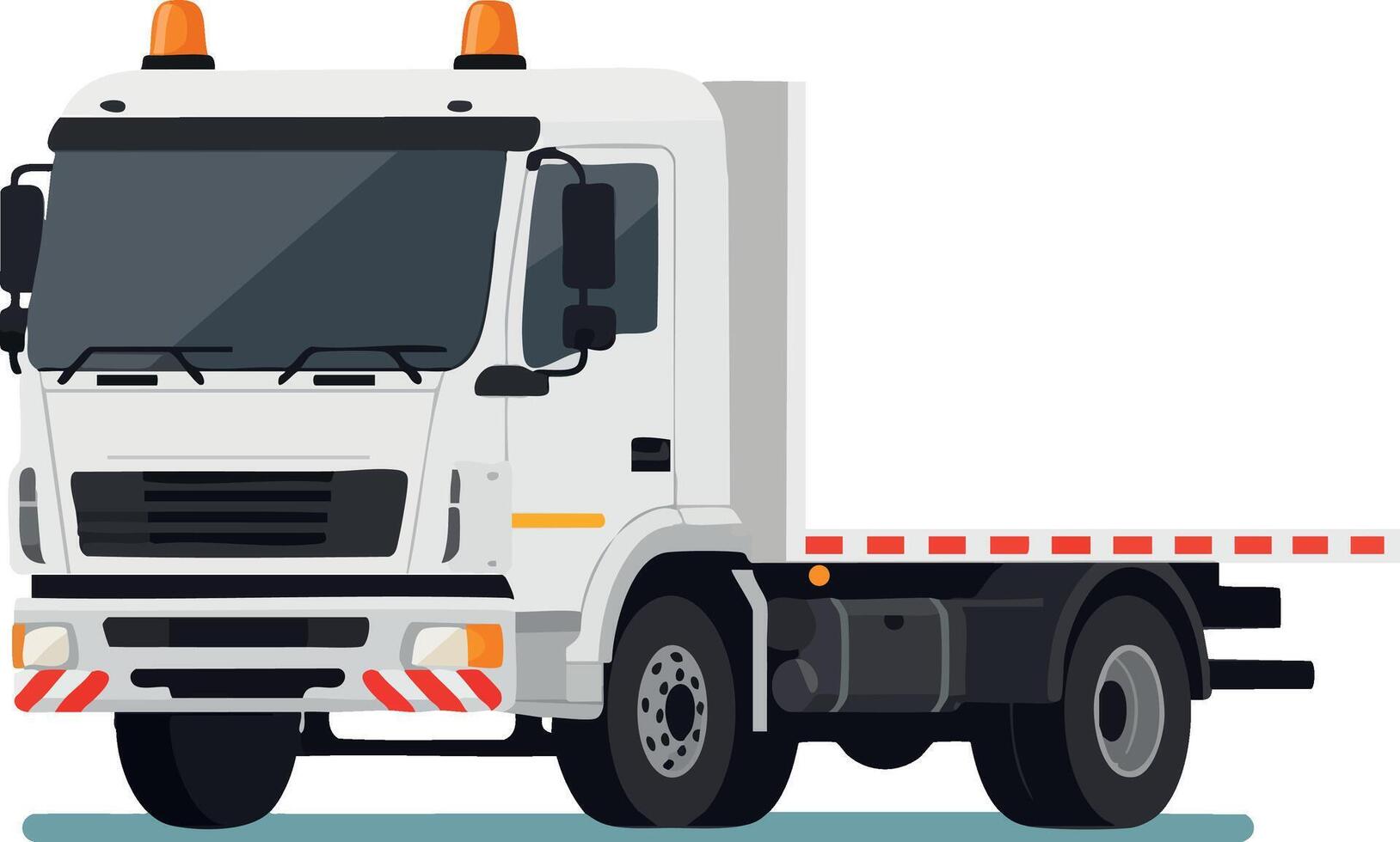 White Flatbed Truck Illustration with Safety Lights and Reflective Stripes vector