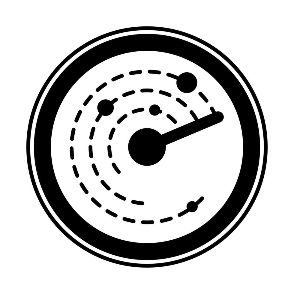 Round Radar. Military search system. Tech sensor circle symbol. Style is flat symbol, black color, rounded angles, white background vector