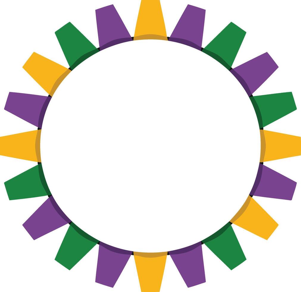 Purple, green, and gold bunting flags circle frame design element vector