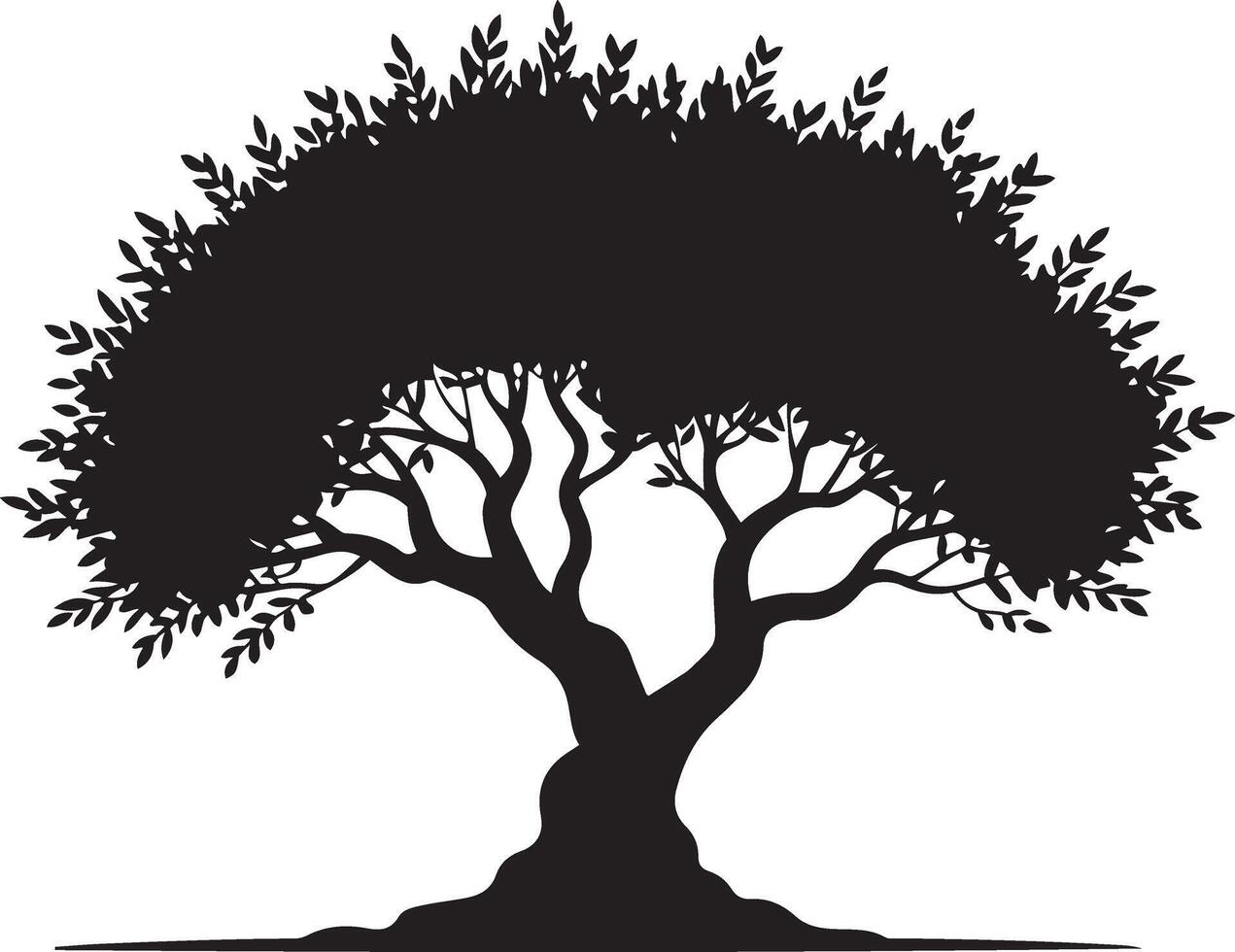 Silhouette of a large olive tree with lush foliage against a white background vector