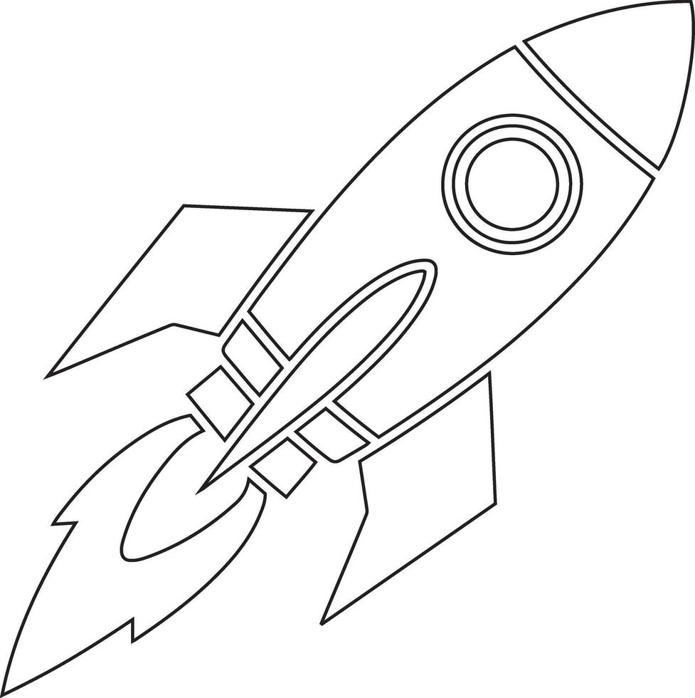 Line art rocket ship launching into space, illustration vector