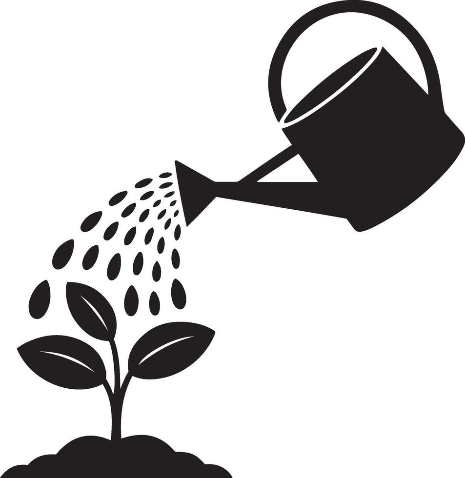 watering can pours water onto a small plant vector