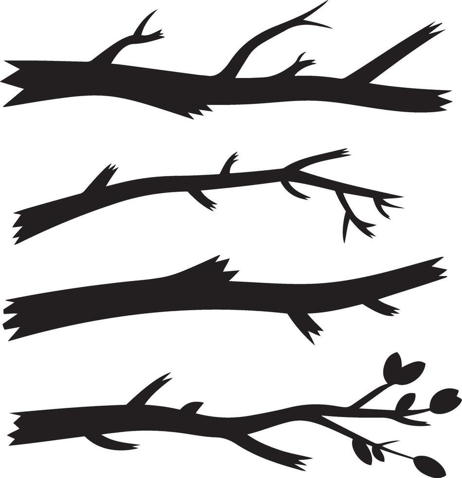 set of four simple black tree branch silhouettes isolated on white vector