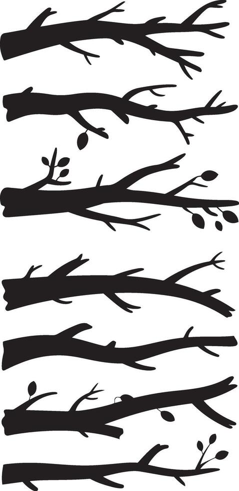 collection of six different black tree branch silhouettes isolated on white vector