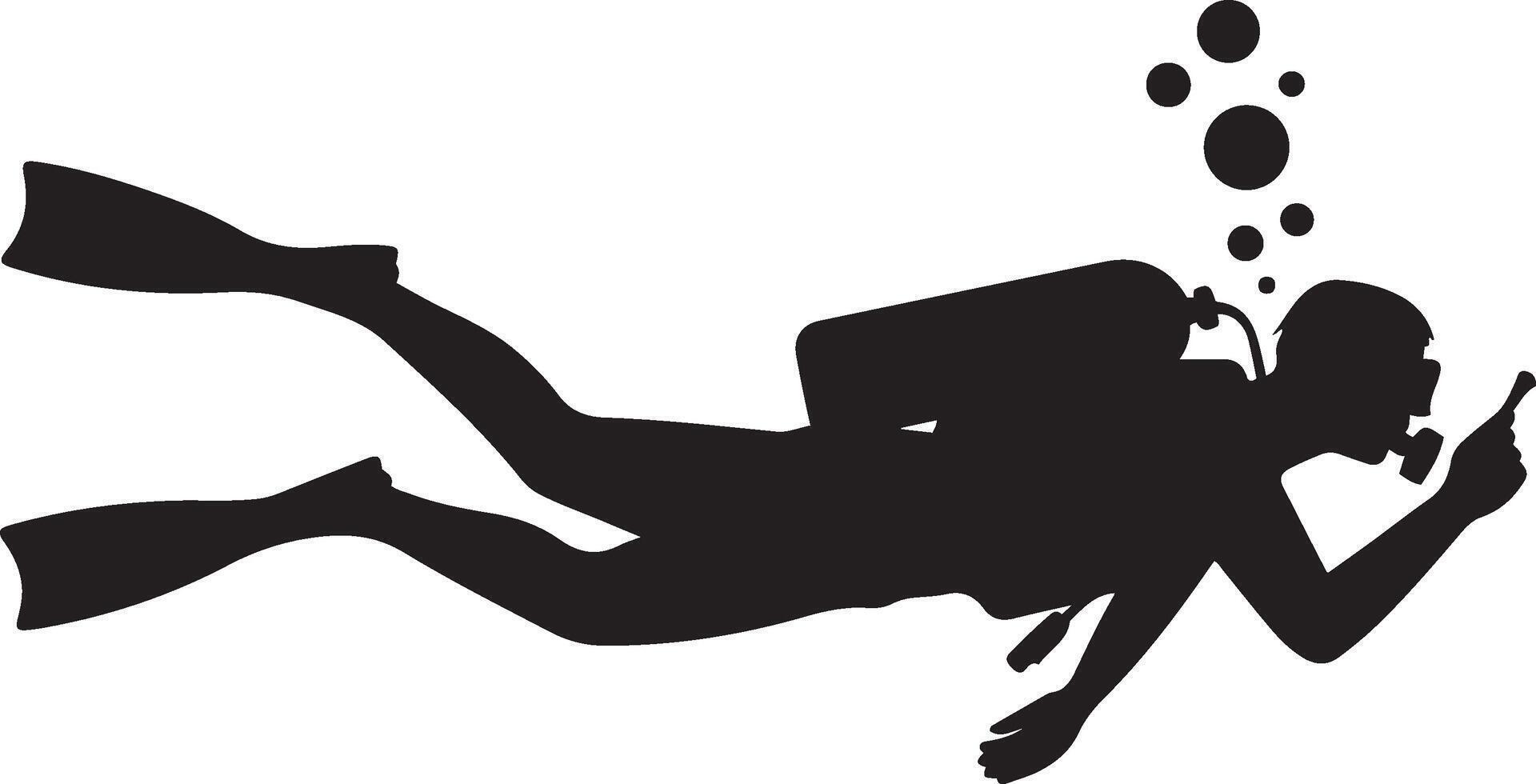 Silhouette of scuba diver swimming underwater, ocean exploration vector