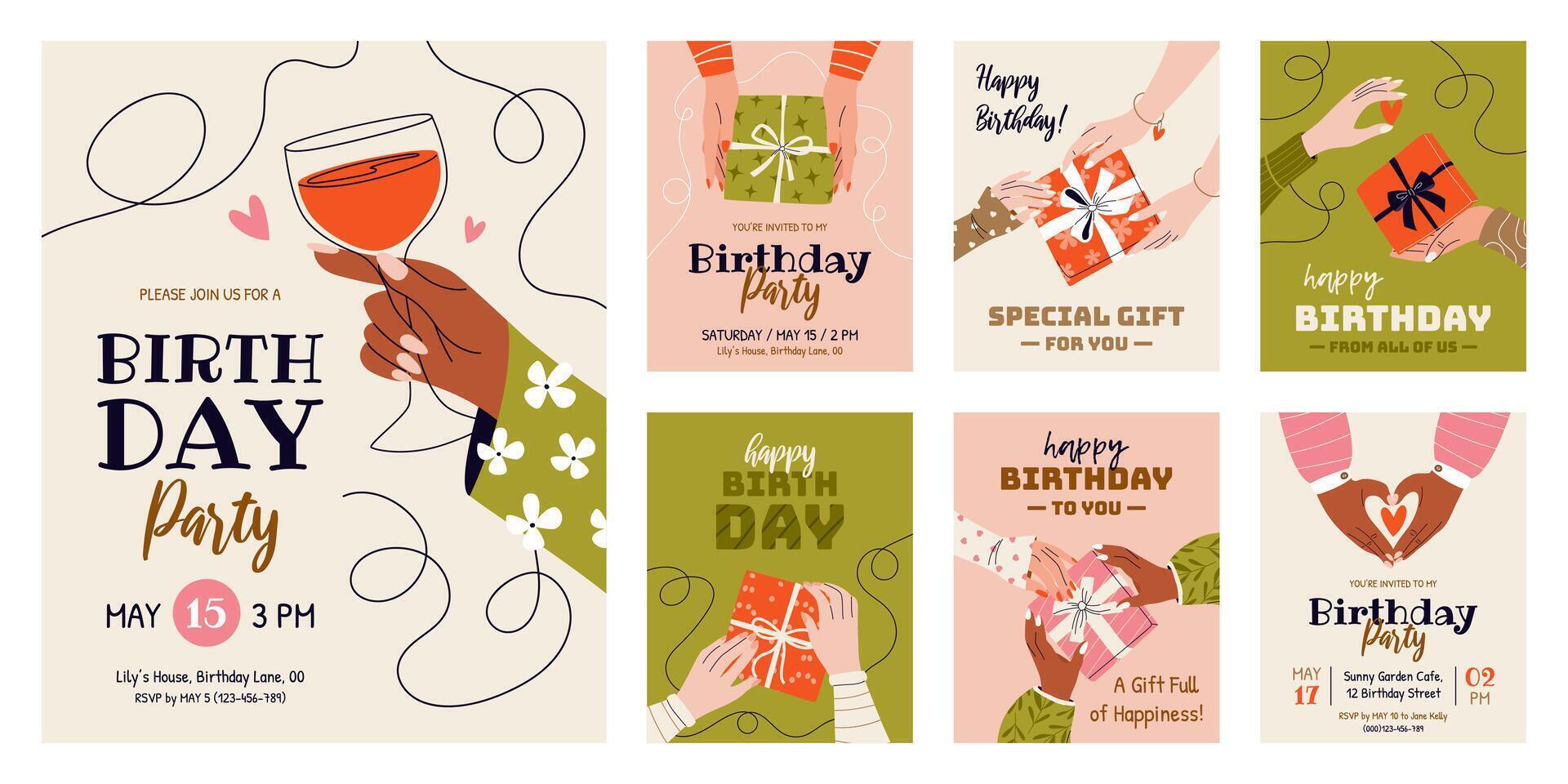 Birthday party invitation designs collection vector