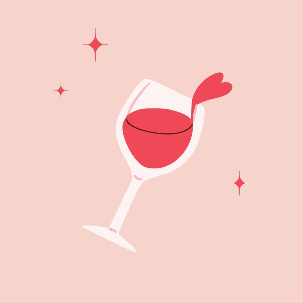Glass of red wine. Wine splashing from glass. Celebration and party vibe. Invitation design, present card. Hand drawn illustration vector