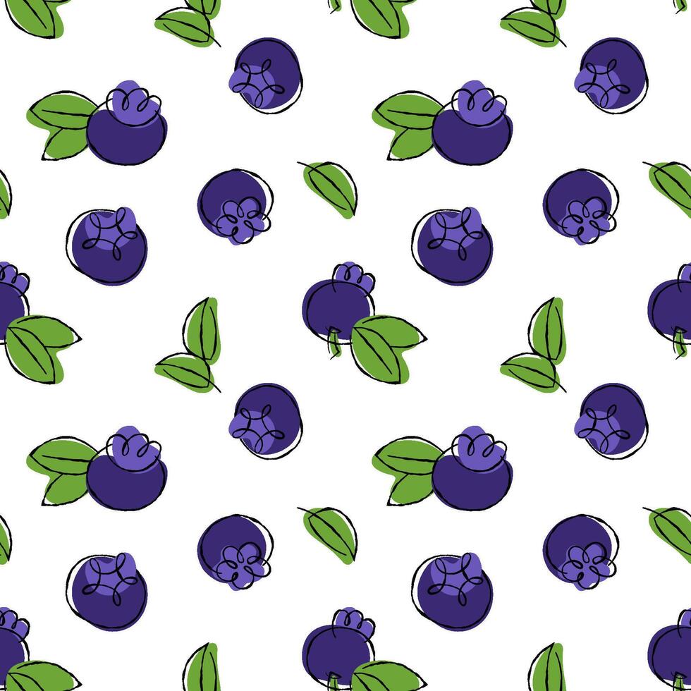 50s retro style seamless pattern with blueberry and leaf on transparent background. Repeating print for food packaging. vector