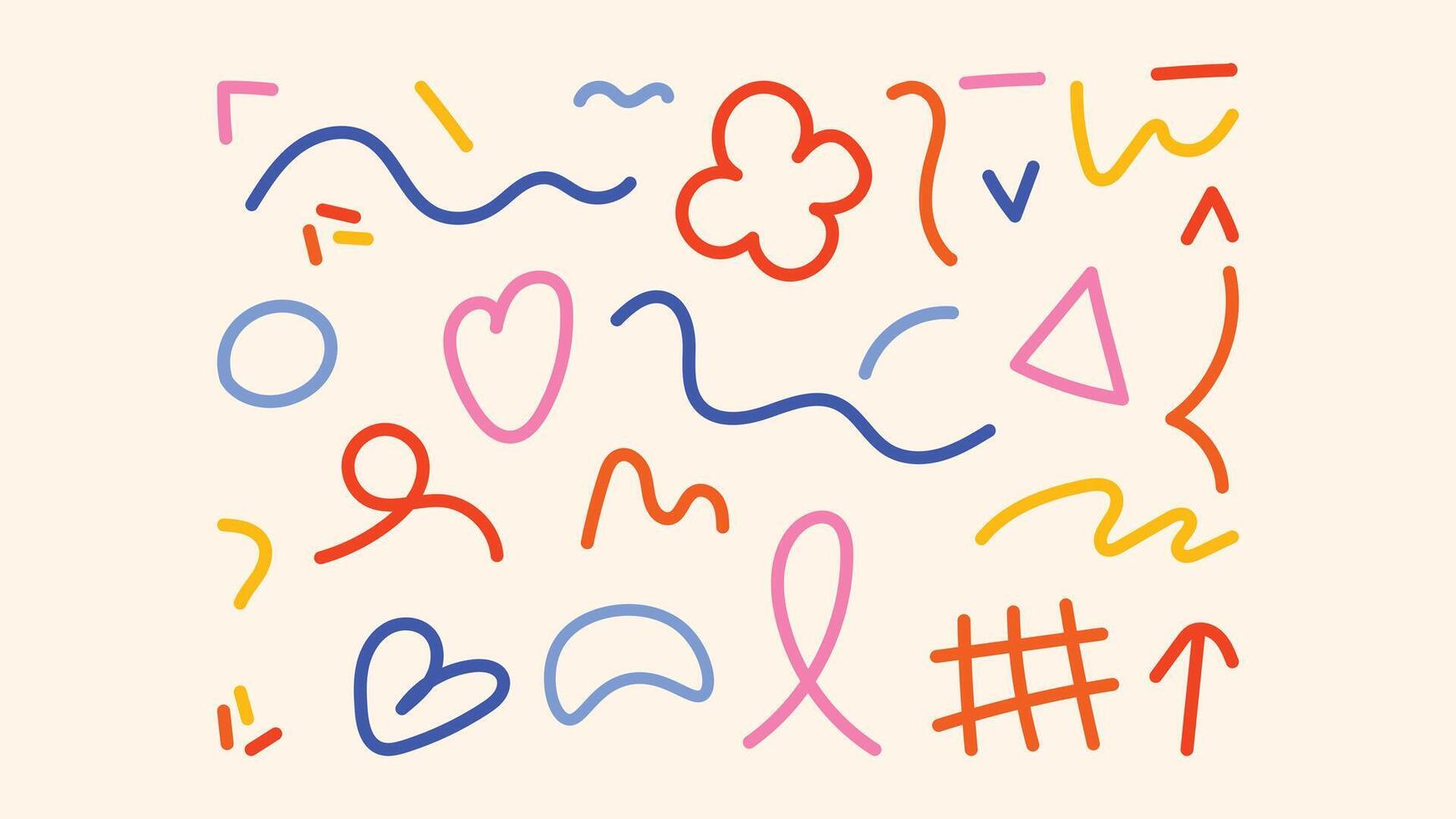 Childlike pack of sketchy arrows messy underline strokes thought tuchki and round shapes vector