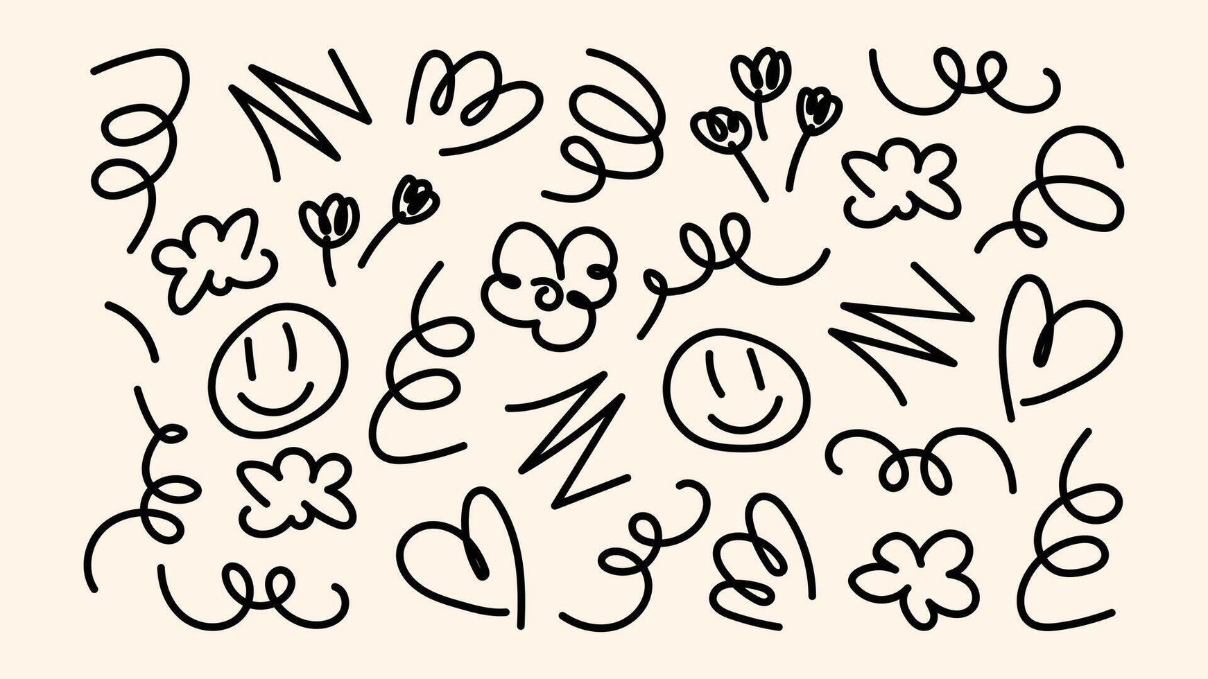 Doodle set with arrows underline lines cartoon tuchki and round bubbles in sketch style vector