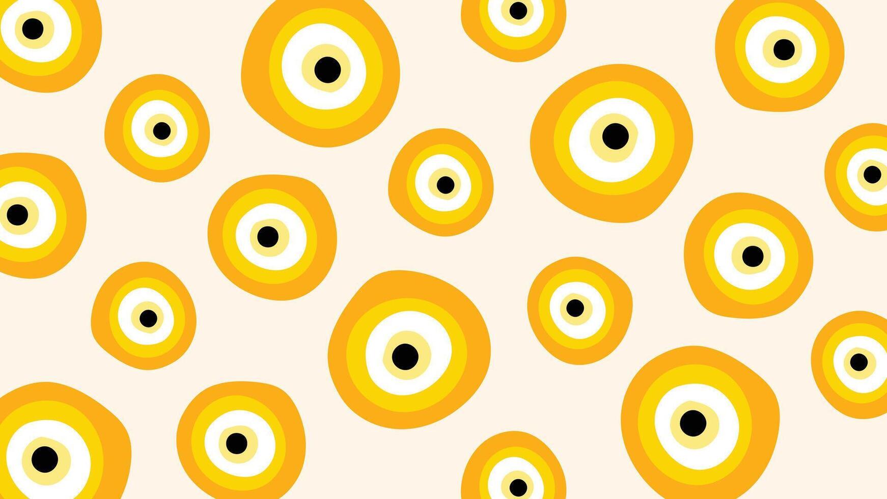pattern with yellow cartoon circles and concentric round eye shapes for modern posters and sticker backgrounds in funky style vector